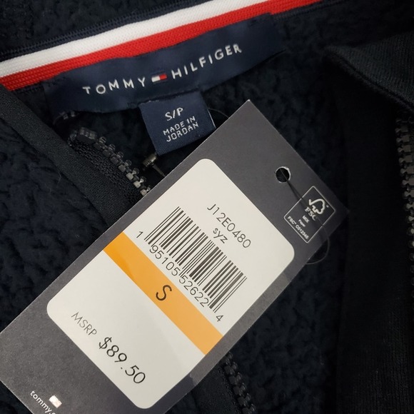NWT Tommy Hilfiger Small Navy Faux Fur Sherpa Long Sleeve Hoodie - Picture 4 of 9